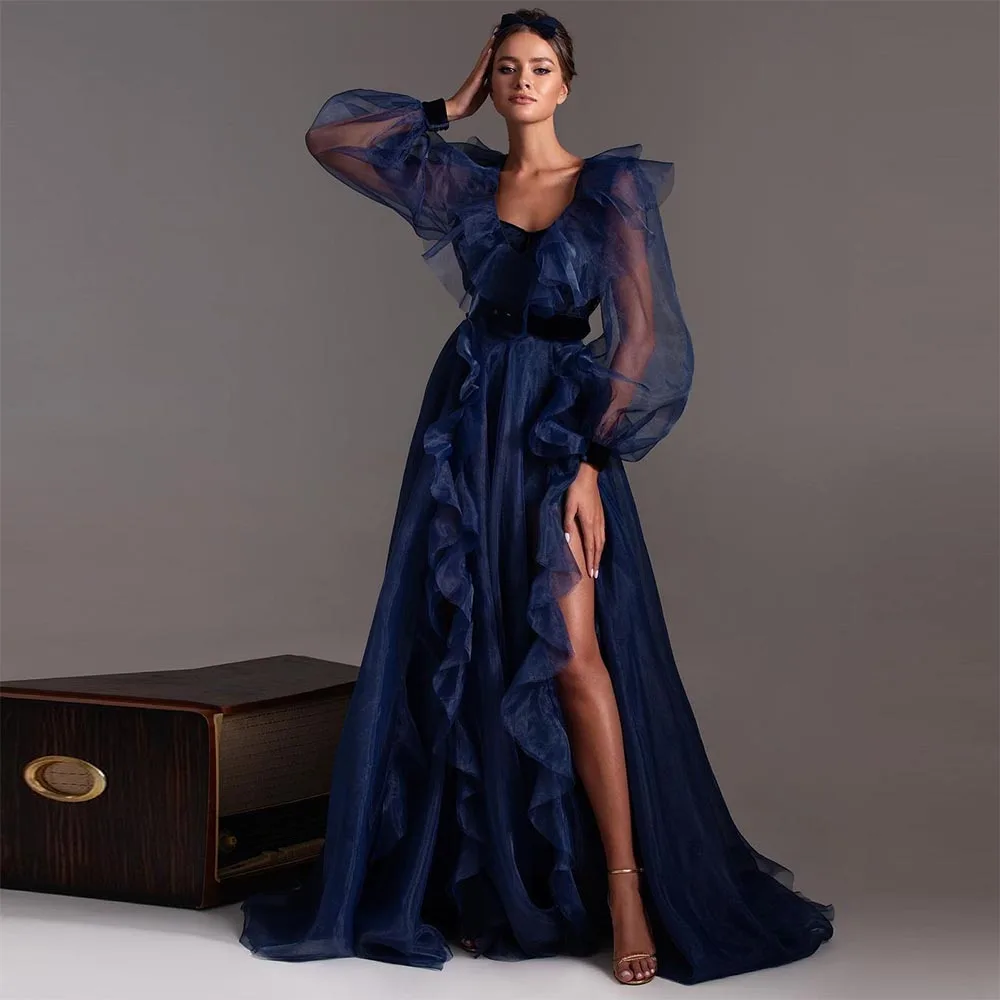 

Xijun Elegant Prom Dresses Sweetheart Puff Sleeves Long Ruffled Pleat Evening Gown Wedding Party Dress 2022