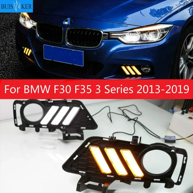 

Дневные ходовые огни для BMW F30 F35 3 серии 2013-2019 светодиодный дневные ходовые огни DRL, противотуманные фары, ходовые огни с желтым реле сигнала поворота