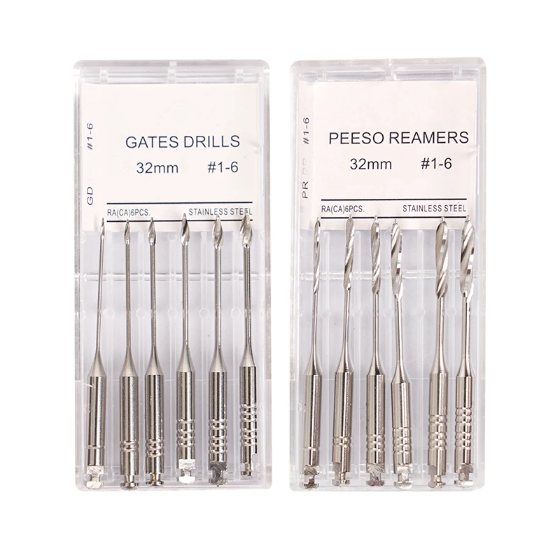 

6pcs 32mm Dental Endodontic Bur Drills Stainless Steel Gates Glidden Rotary Paste Peeso Reamers Carriers Engine Use Endo Files