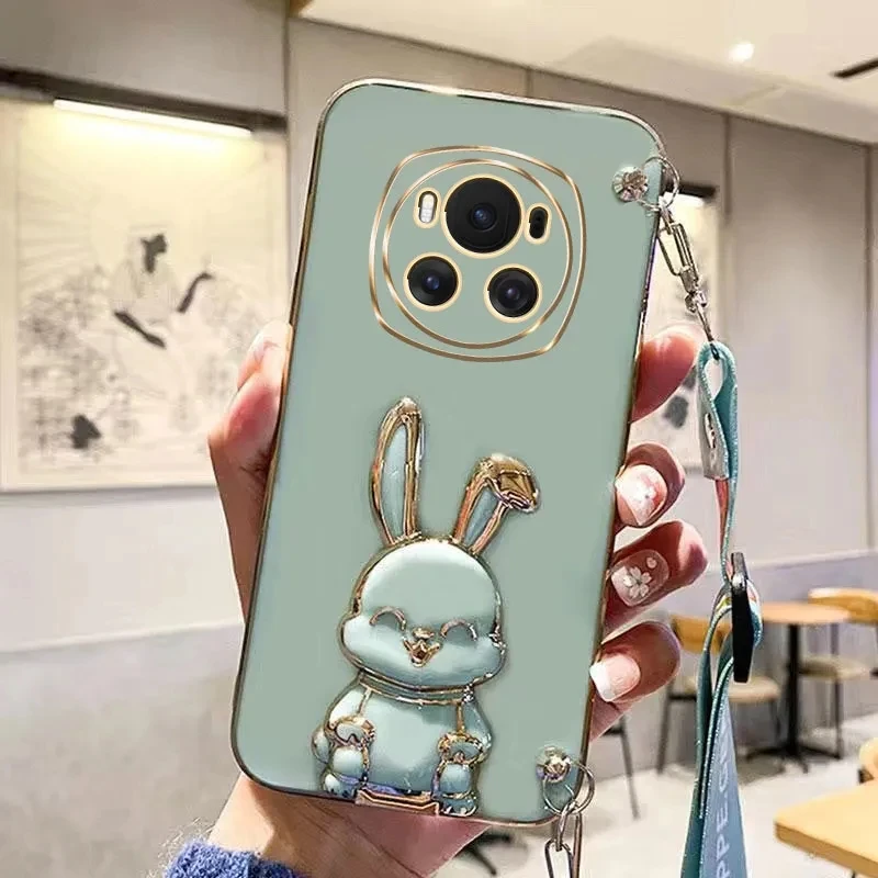 Elegant Crossbody Rabbit Bracket Plating Silicone Case
