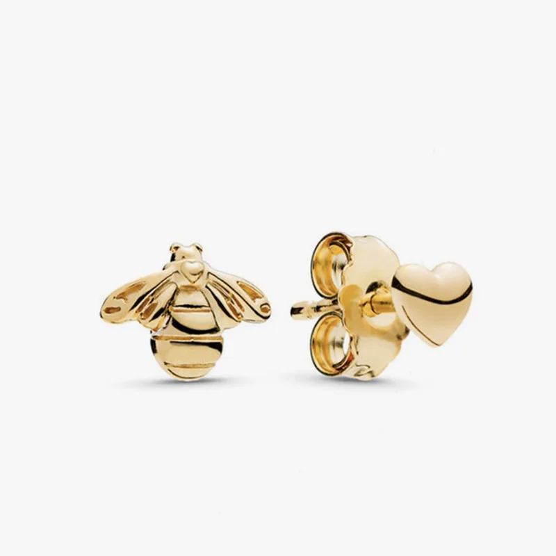 2022 Authentic 925 Sterling Silver Earring Sparkling Star Blue Gem Golden Heart Halo Stud Earrings Women Jewelry BirthdayGift 