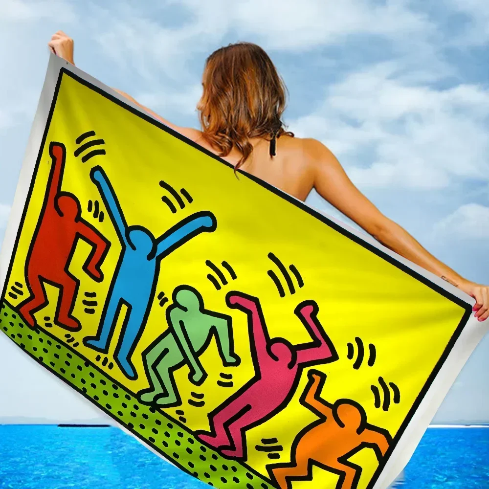 Keiths Haring Beach Towels Shower Towel Sauna Travel Spa Microfiber Quick Dry Gym Accessories Cute Room Decor 6