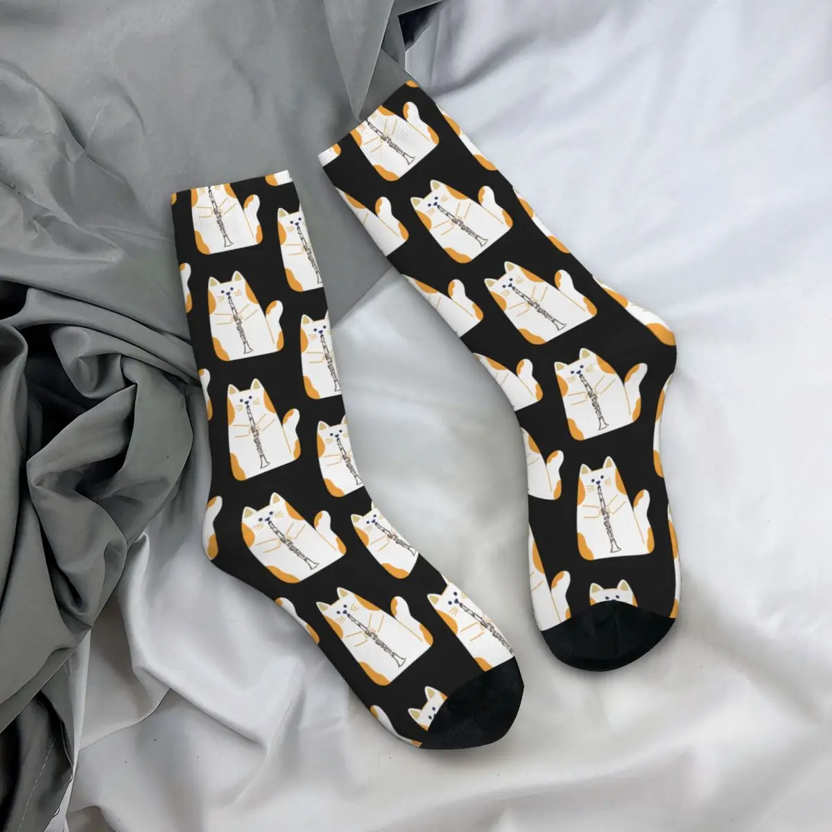 

Cat Playing The Clarinet Stockings Graphic Gothic Socks Autumn Anti Bacterial Socks Women Running Sports Warm Soft Socks