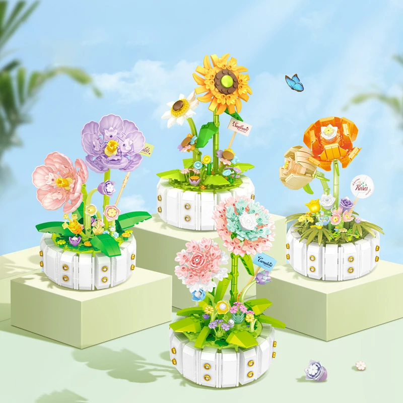 FlowerPotPuzzleSunflowerBouquetBuildingBlockMiniPlantBrick