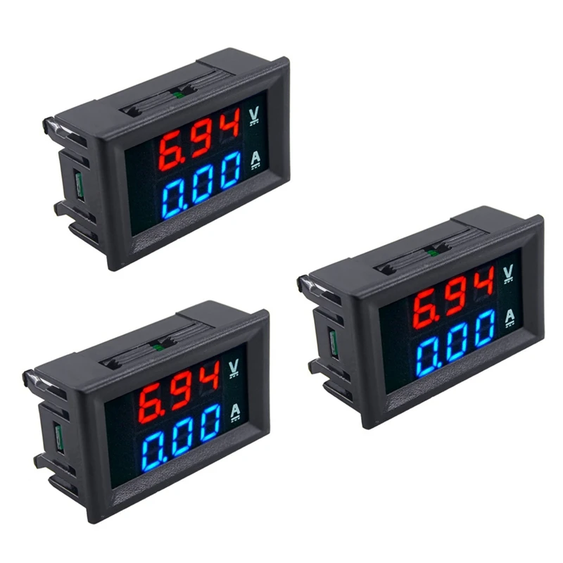 3Pcs Led Digital Dc 0-100V 10A Voltmetro Amp Volt Meter Panel Doppio Voltmetro Amperometro Tester