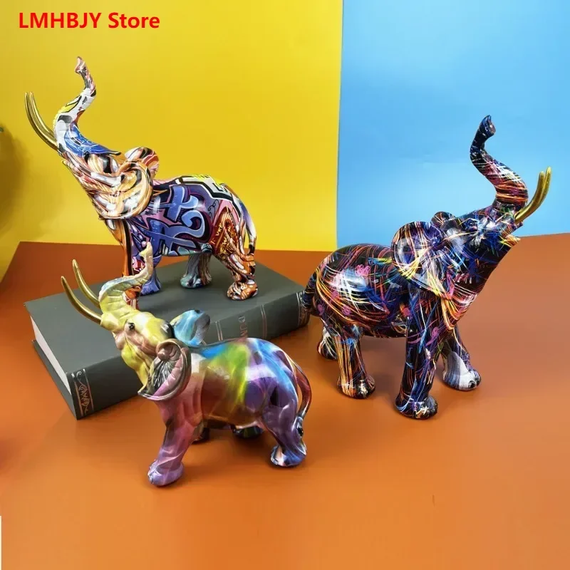 

LMHBJY Creative Nordic Colorful Resin Crafts Elephant Decoration Home Living Room TV Cabinet Decoration