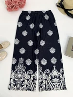 Plus size women's niche retro print wide-leg pants for women fashion loose drawstring design casual pants for women - Image 2