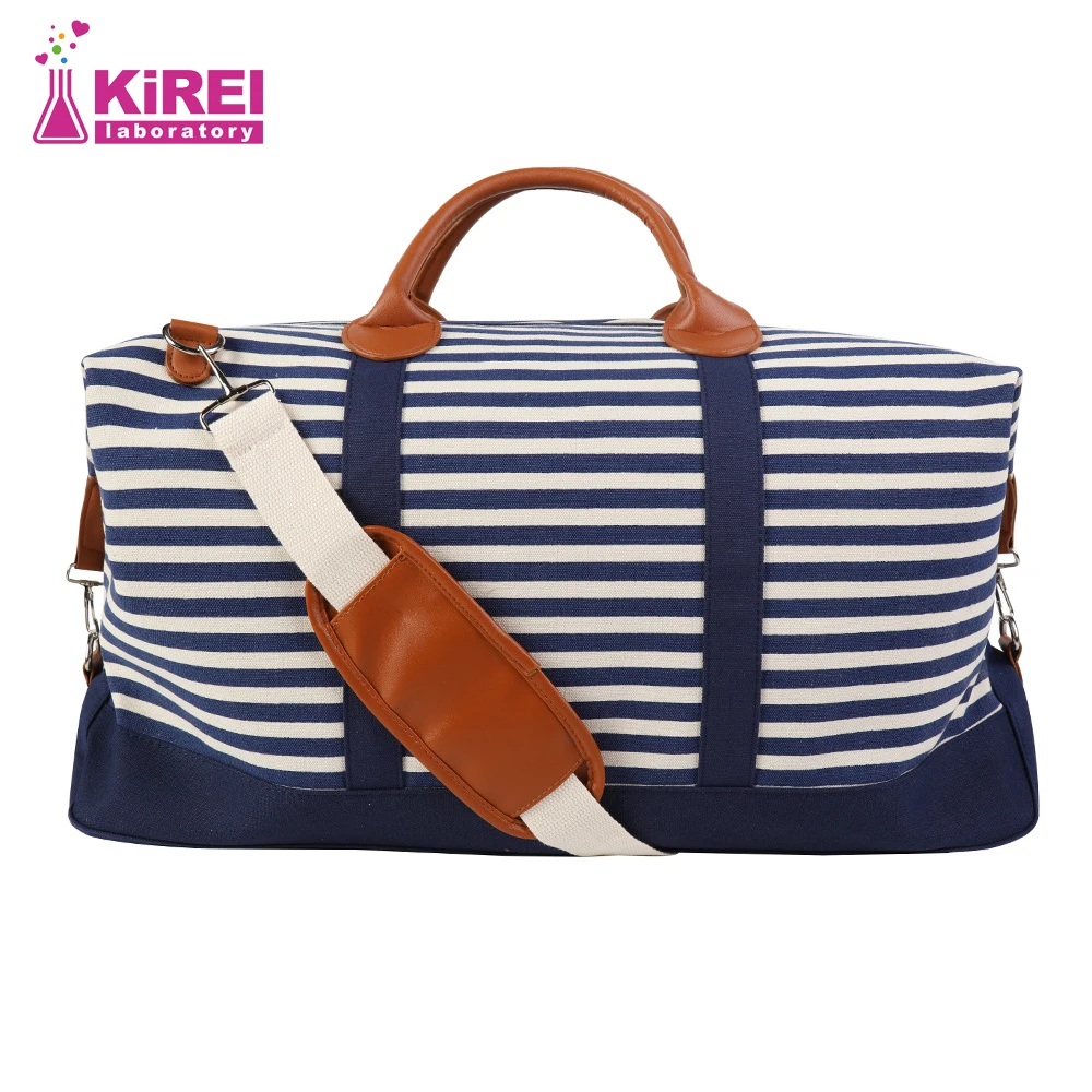 

New Arrival Canvas Travel Single Shoulder Bag Women's Large Capacity Classic Printed Stripe Handbag Mom Weekend Trip Tote Bags