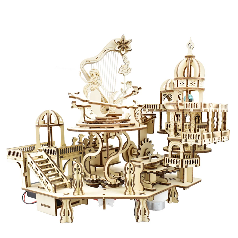 3D Wooden Puzzle Mystery Island Music Box with Light DIY Assembly Model Kit for Adults Kids Valentine's Day Gifts puzzle building block toy