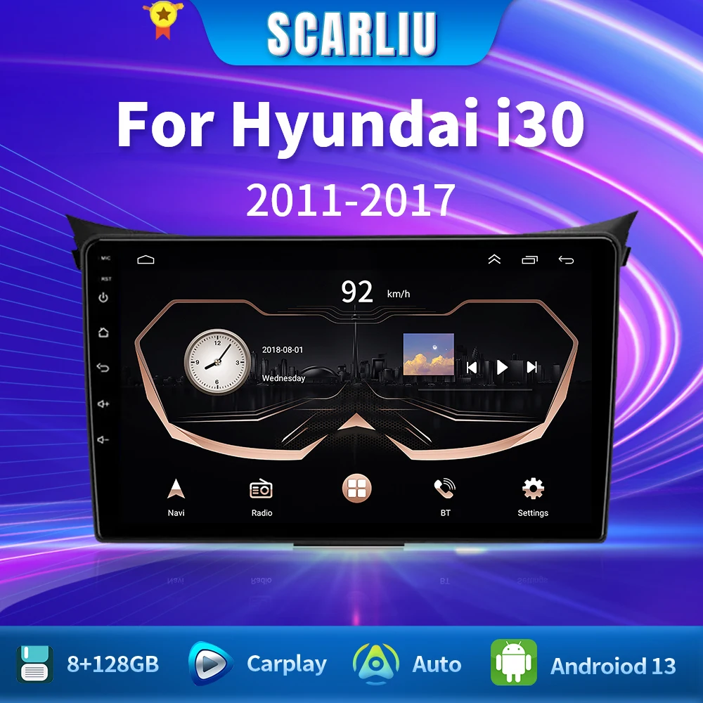 Autoradio Android 16 per Hyundai I30 GD Elantra GT 2012 2013 2014 2015 2016 2017 Lettore Multimediale per Auto con GPS Navigazione BT