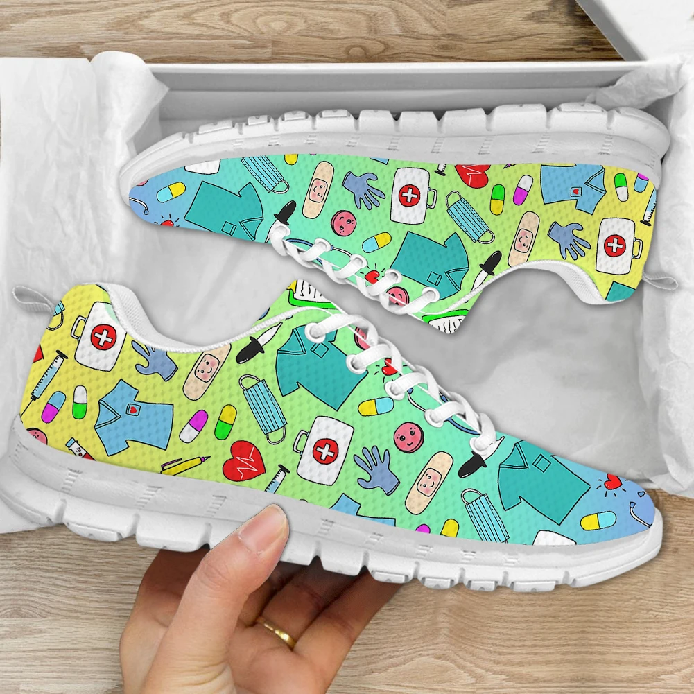 INSTANTARTS Women's Classic Sneakers Cute Doctor Nurse Medical Pattern Lace Up Flat Shoes Mix Color Nursing Shoes For Women 2023