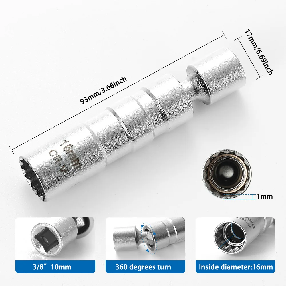 16mm Magnetic Swivel Spark Plug Socket Thin Wall 12 Point 3/8" Drive Fit For BMW - View #7