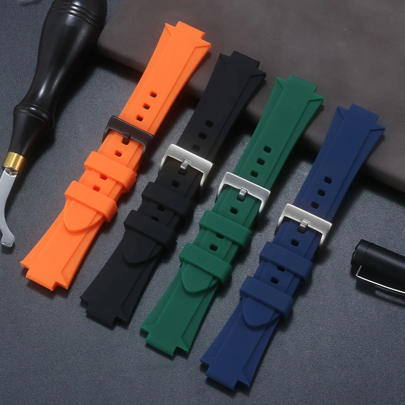 Silicone Pin Buckle Watch Strap - Soft Rubber Watchband in Blue and Orange