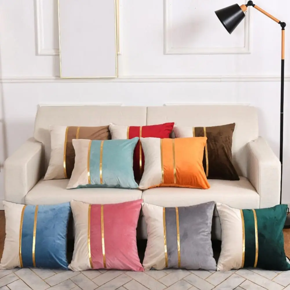 

Plush Pillowcase with Hidden Zipper Closure Soft Plush Two-color Splicing Decorative Pillow Cover for Home for Couch for Room