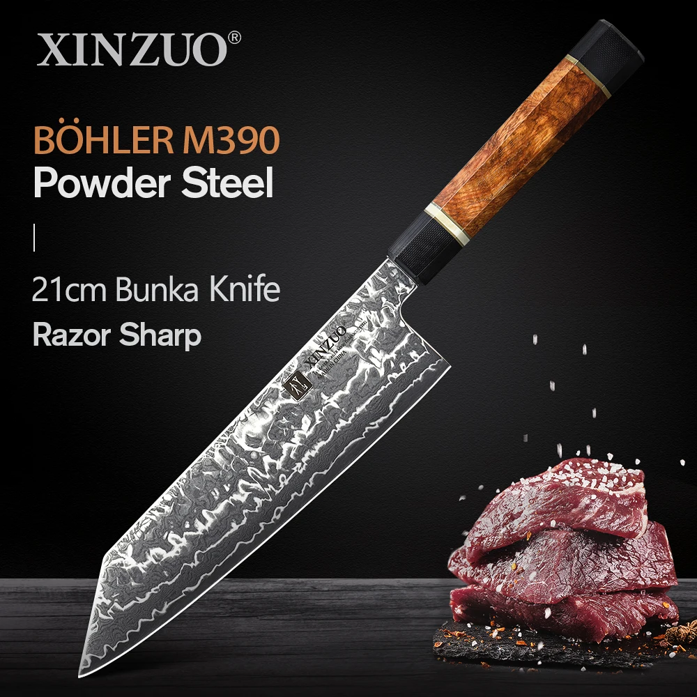 

XINZUO 8,3 дюймовый нож Bunka, 145 слоев, кухонный нож шеф-повара из дамасской стали брулера M390 с порошковым стальным сердечником