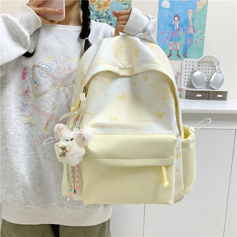 New backpack with high appearance, fresh and sweet cartoon butterfly star backpack for junior high school students