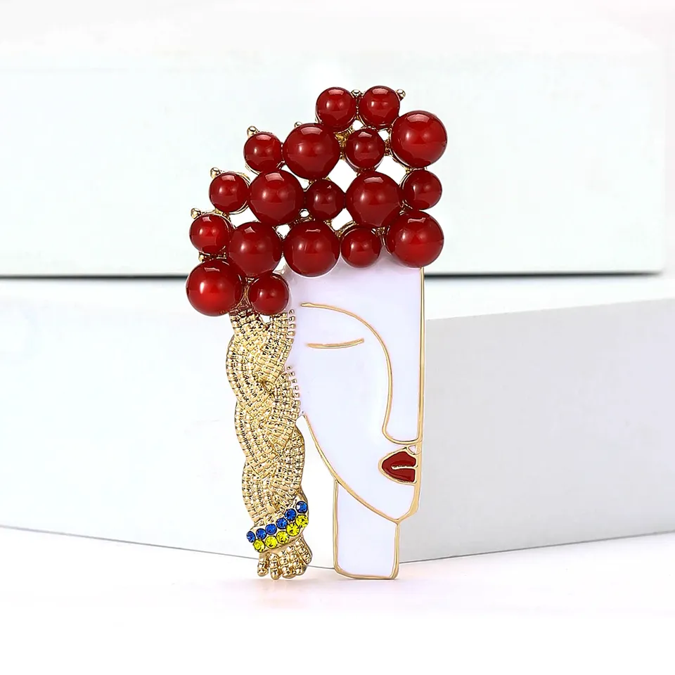Enamel Ukrainian Half Face Lady Brooches for Women Unisex Character Pins Fashion Jewellery Accessories Gifts