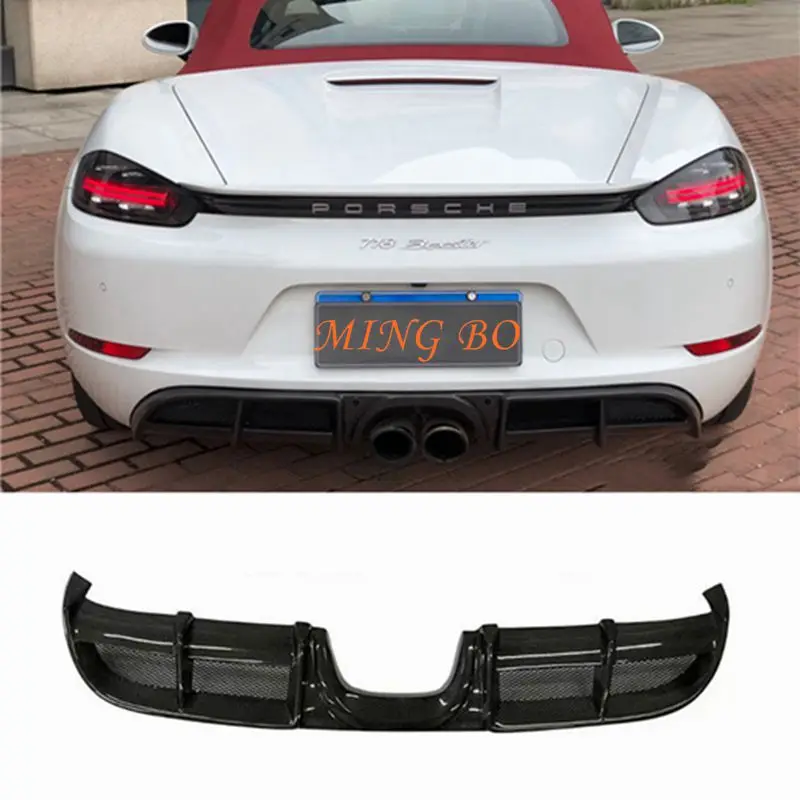 

FOR Porsche 718 Boxster & Cayman 2016-UP Carbon Fiber Rear Bumper Lip Protector Diffuser Spoiler