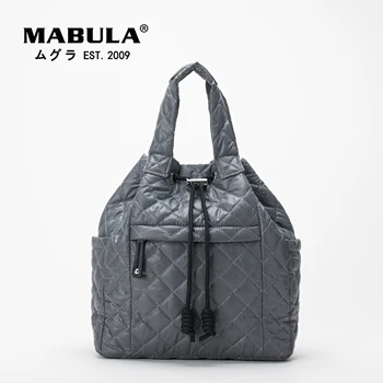 MABULA-대형 여성 퀼트 토트 핸드백, 드로스트링, 나일론 깃털, 다운 패딩 백팩, 작업 멀티 포켓, 캐주얼 쇼퍼 백