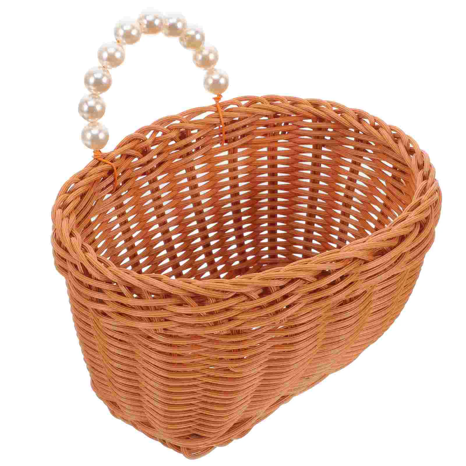 

Woven Hanging Basket Wall Hanging Planter Vegetable Fruit Wicker Basket Pearl Handle Flower Holder Organizer Kitchen