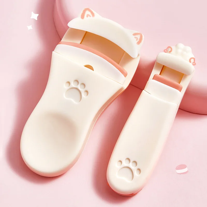 

White Pink Cute Cat Eyelash Curler Set Long Lasting Wide Angle Clip Portable Press Local Eyelash Curler Beginner Eyebrow Razor