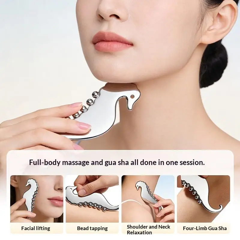 Massaggiatore Manuale per Cuoio Capelluto, Strumento Portatile in Acciaio Inossidabile Gua Sha per Lifting Viso e Rilassamento Testa - immagine 3
