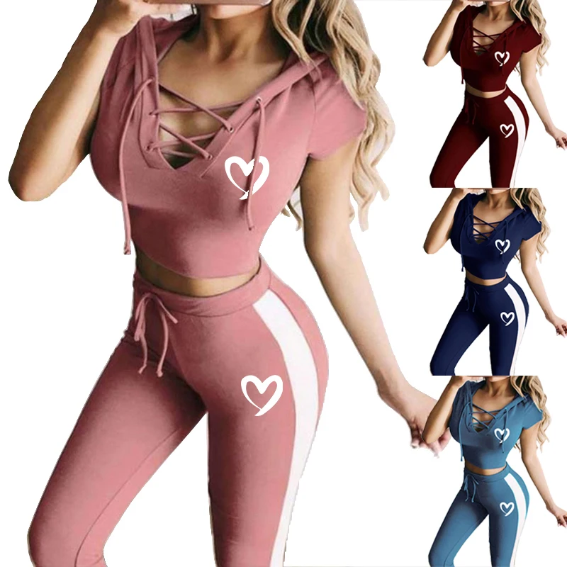 women s jogging sportswear two piece set fashionable and sexy three striped hoodie sports pants set women s jogging hoodie set Women Sexy Yoga Suit Casual Tracksuits 2 Pieces Sports Outfits Short Sleeve Tops Slim Fit Long Pants Sweatsuits Jogging Suit