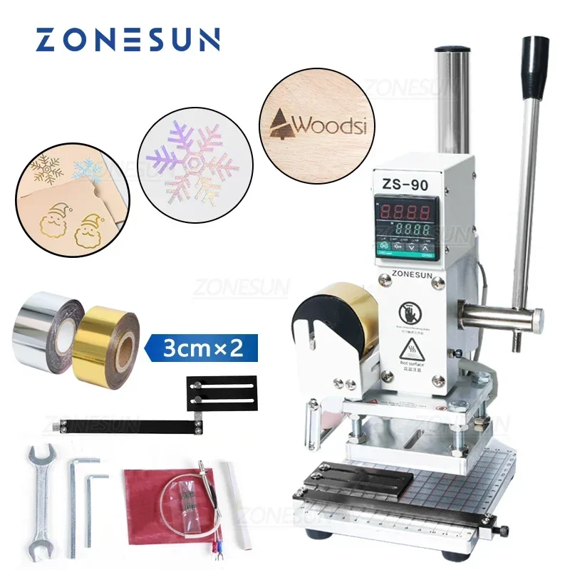ZONESUN ZS90 Digital Manual Hot Foil Stamping Machine Leather Embossing Machine Heat Press Branding DIY Small Batch