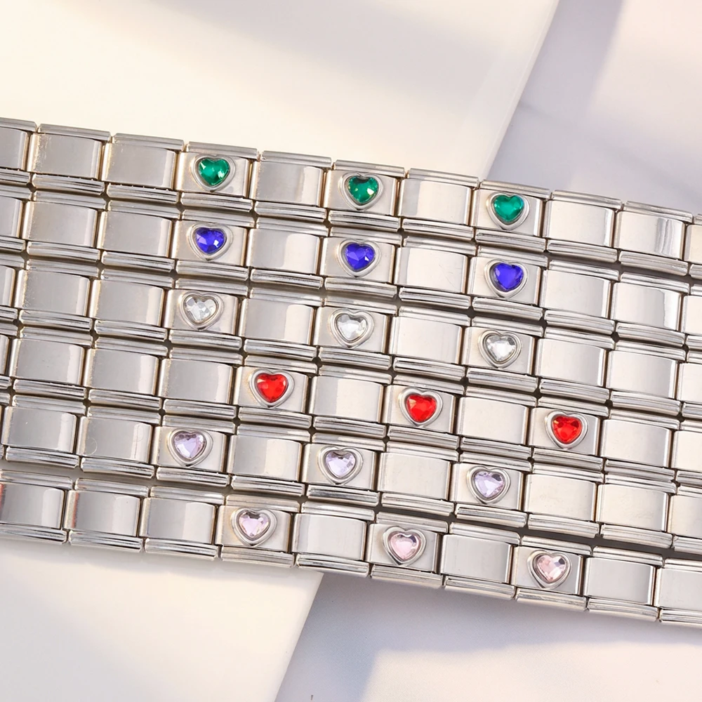 GEMOSA Design Buntes Herz Edelstahl-Schmuck Italienisches Gliederarmband Passend für 9mm Charm Paar-Armband Zubehör Geschenke DIY