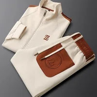 Combinaison de sport décontractée à col montant pour hommes, vêtements de sport tendance avec haut à manches longues et pantalon à jambes droites, nouvelle collection automne 1