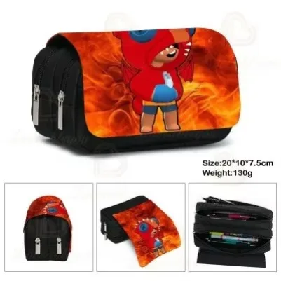 Kids Print Pencil Case Game Canvas Stretch Double Layer Large Capacity Pencil Box Cute School Stationery Kids Pencil Box