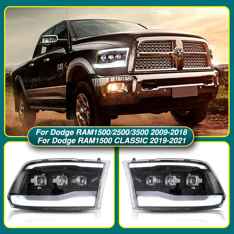 

For Dodge RAM1500 09-18 RAM1500 CLASSIC 19-21 Car Led Headlight Assembly DRL Front Lights Sequential Amber Turn Signal Headlamp