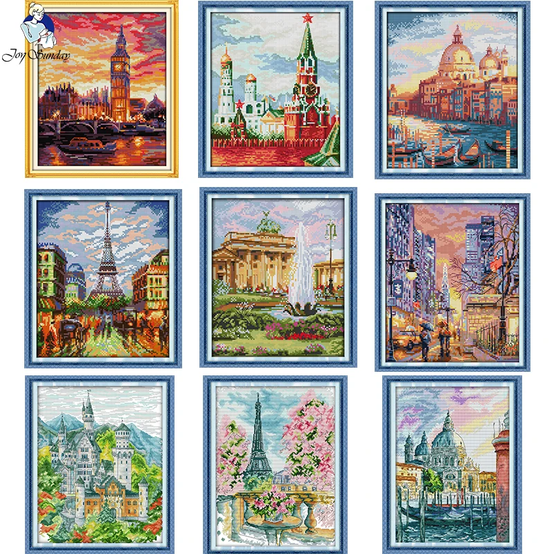 Cross Stitch Kit The View Of City Series Printed DMC 14CT 11CT Count Canvas Fabric Needle And Thread DIY