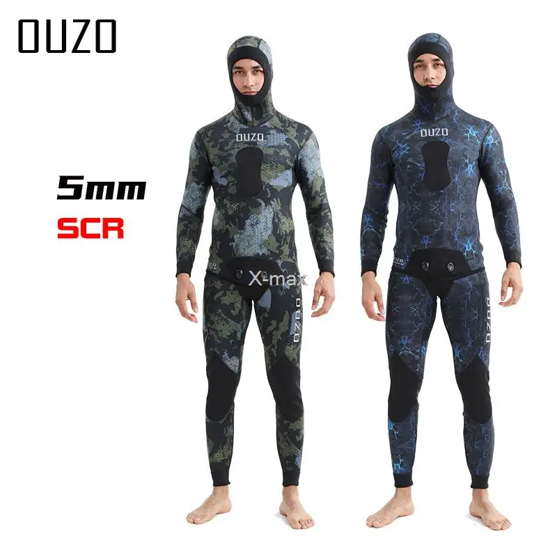 Muta 5Mm Camouflage Manica Lunga Fissione Con Cappuccio 2 Pezzi Di Neoprene Sommergibile Uomini Tenere In Caldo Scuba Diving Suit