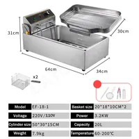 Friteuse électrique commerciale, équipement de cuisine, robot culinaire, cuiseur 20L en acier inoxydable, double cylindre, four à poulet frit 3