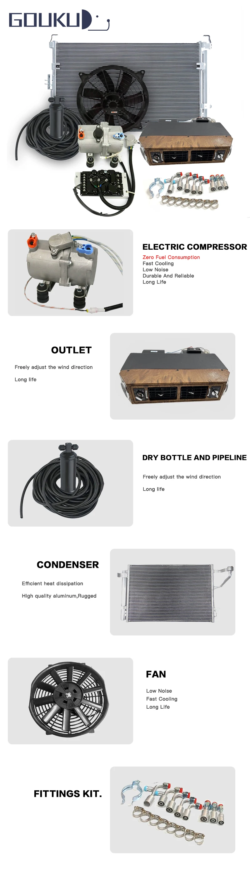 Description Picture 2 of itemA/c 12v kit electric compressor set auto ac air ac under dash kit evaporator 12v car air conditioner kit