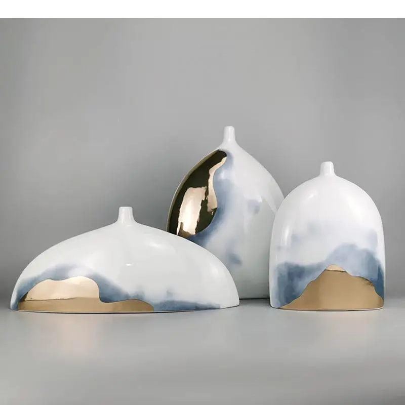 

Gilded Painted Ceramic Vase Classic Glazed Porcelain Flower Arrangement Desk Decoration Semicircle Floral Vase Modern Home Decor