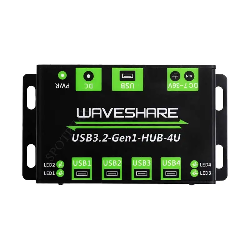 Industrial One-to-Four USB 3.2 Gen 1 Hub with 7-36V DC Power Port
