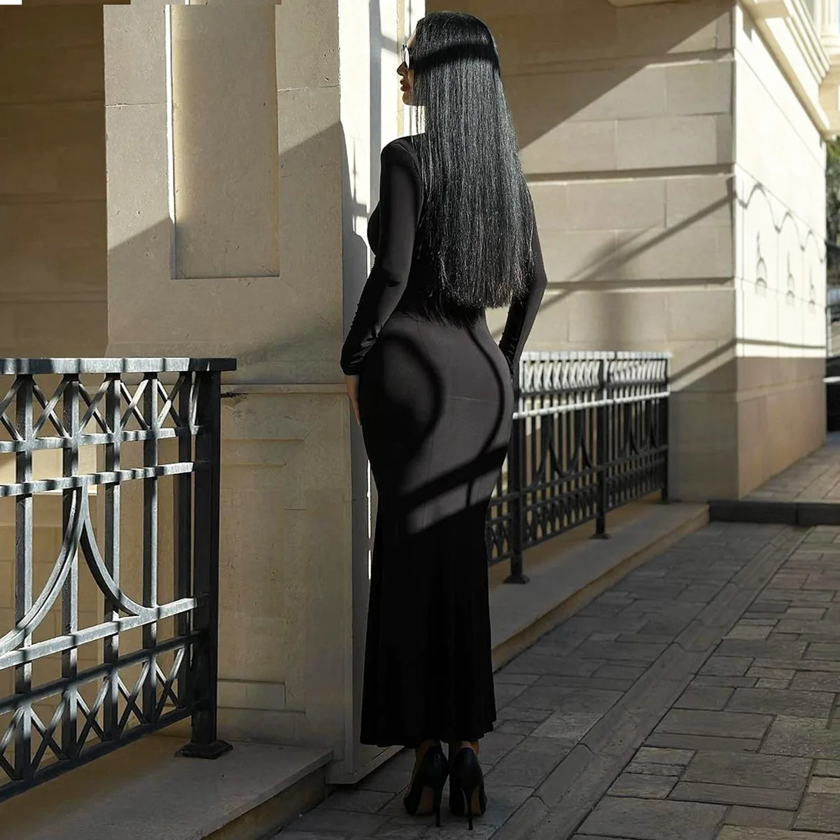 Autumn Fashion Black Maxi Dress Women's Square Collar High Waist Slim Elegant Party Dress Gown Female Solid Long Dress New