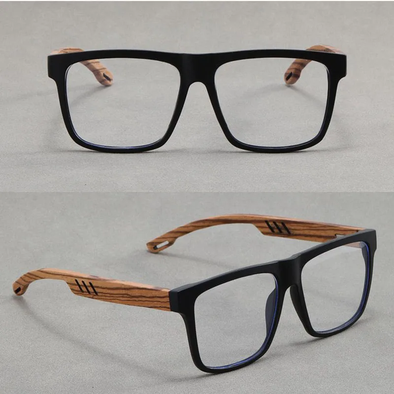 Myopia Glasses Optical Glasses Eyeglasses Frames Eyeglass Frames Wood Grain Flat Leg Myopia Glasses With Wooden Retro Flat Light And Anti Blue Light Frame Can Be Matched For Both Men And Women
