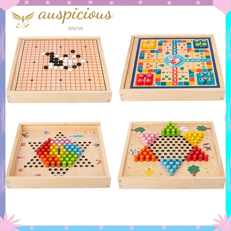 

Wooden Eight In One Chess Chinese Chess Gobang Military Chess Children's Flying Chess Parent Child Interactive Desktop Game