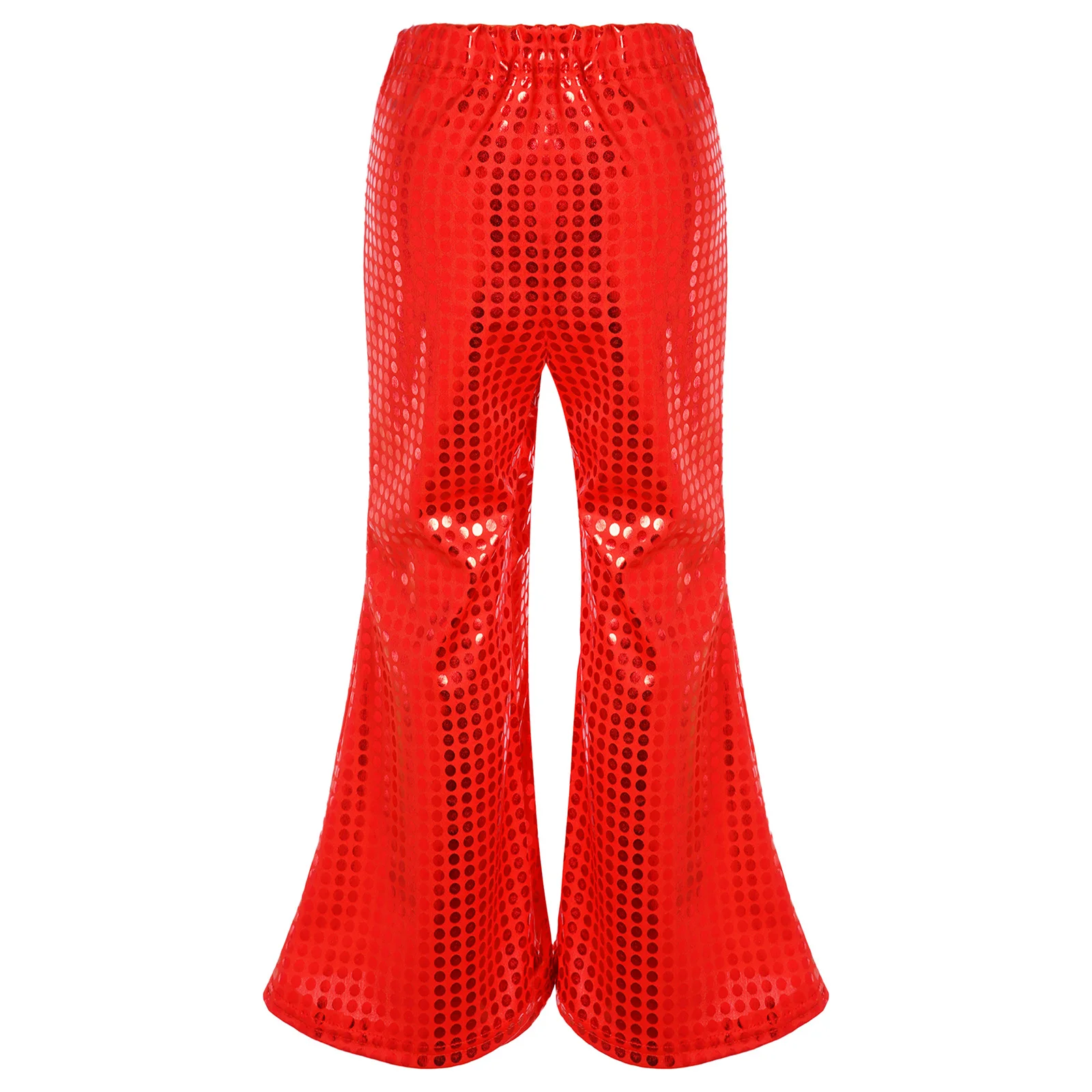 Kids Flared Pants Boys Girls Shiny Sequins Elastic Waist Bell Bottom Trousers Jazz Disco Modern Dance Stage Performance Wear