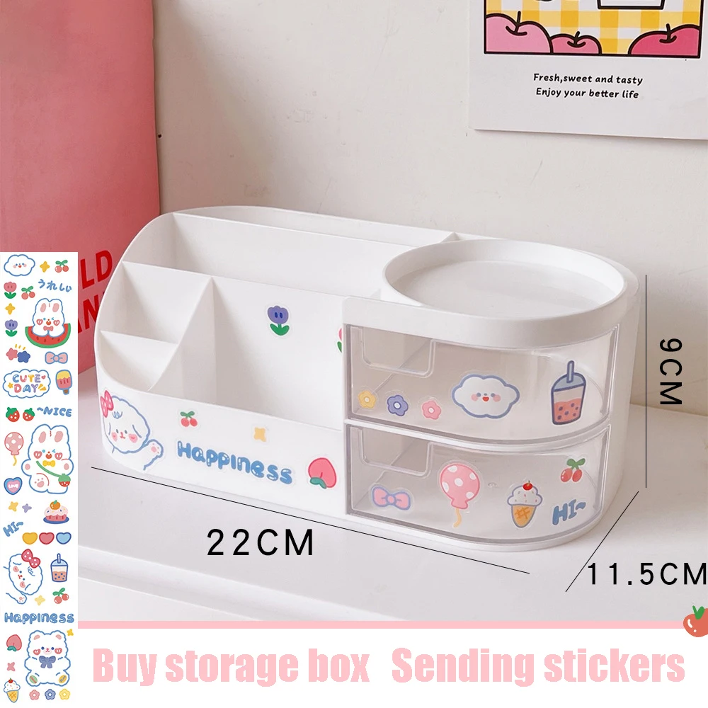 Desktop Pen Holder Cute Multi-functional Large-capacity Partition Drawer Student Desktop Kawaii Stationery Organizer Storage Box pen holder,stationery organizer,stationery storage box
