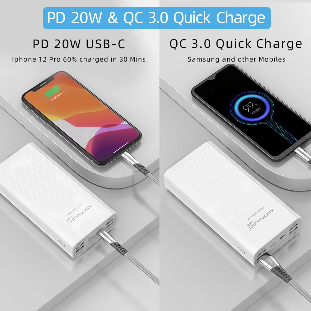 Power Bank - Cargador portátil de 40000 mAh, batería USB-C de 20 W, con 5  salidas y 2 entradas, cargador de teléfono celular externo con soporte para