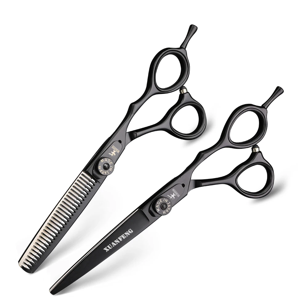 Spring clip screw double color hair scissors 6 inch 9cr18 steel barber cutting scissors and thinning scissors images - 6