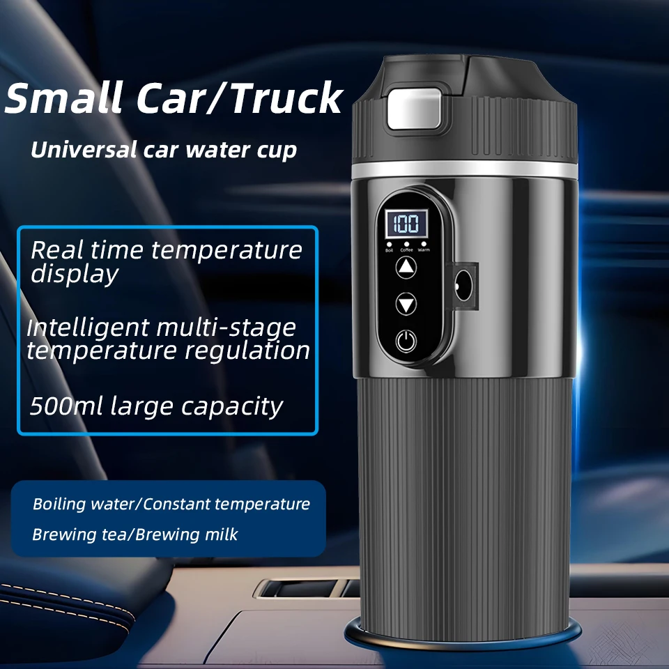 Copo de aquecimento elétrico para carro 12v/24v, 500ml, grande capacidade, lcd, copo térmico para carro, regulação inteligente de temperatura