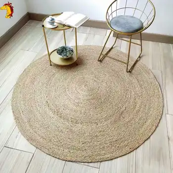 Japan Style Rattan Round Carpets For Living Room Bedroom Kitchen Decor Straw Plants Fiber Mat Rugs Hand Woven Anti-slip Mats 5