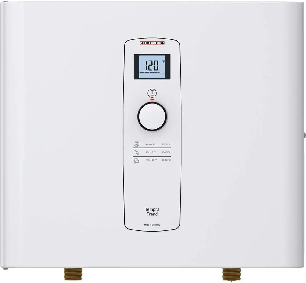 Tankless Water Heater Tempra 15 Trend Electric on Demand Hot Water Eco White Digital Temperature Display Is Easy To Read