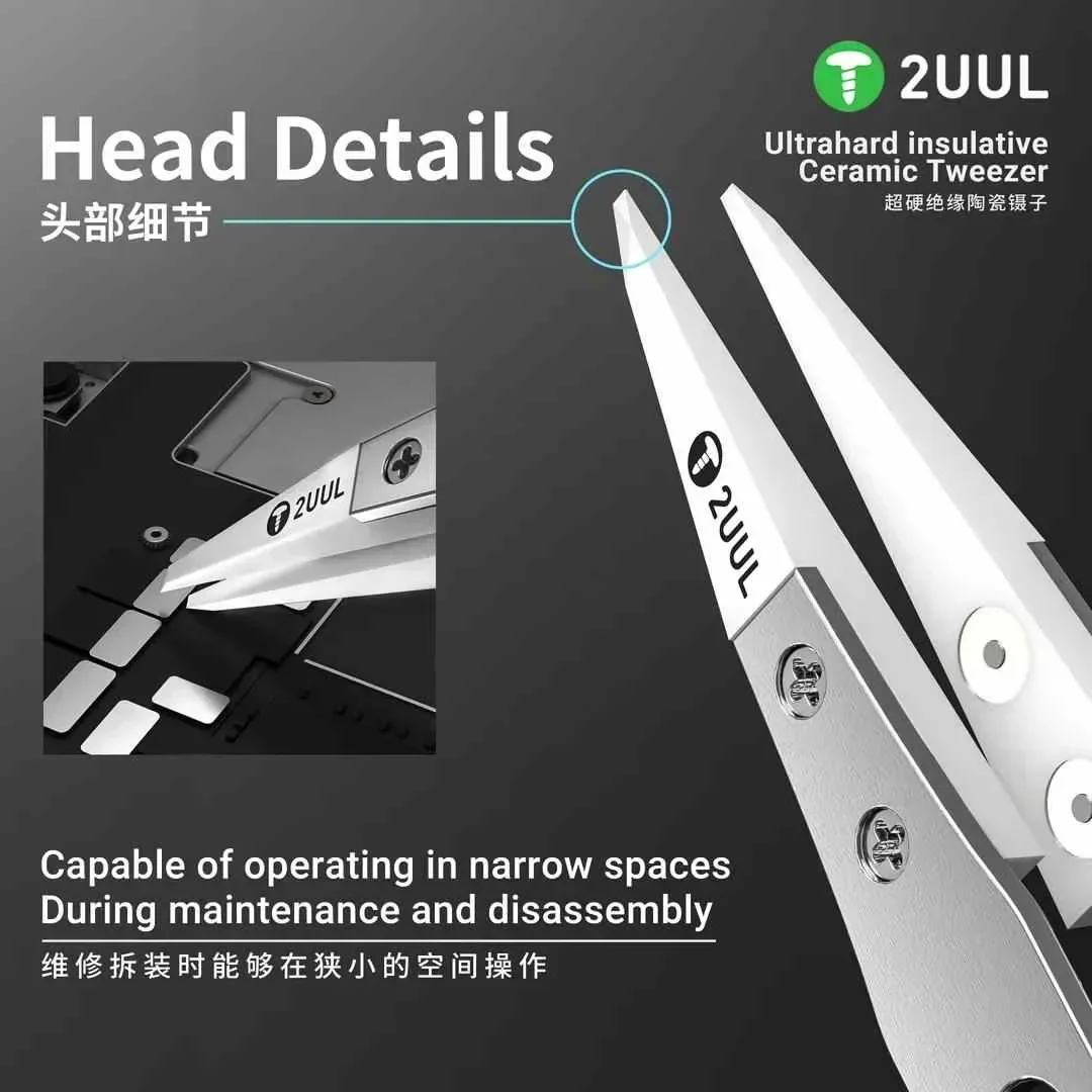 2UUL TW31 Ultrahard insulative ceramic tweezers Anti-Static Mobile Chips CPU/IC/PCB Repair Tweezers Repair Tools