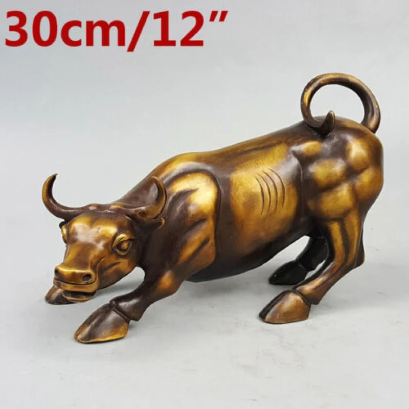 

collectable Antique Big Wall Street Bronze Statue Fierce Bull Cattle Statues